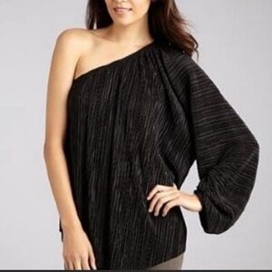 L'agence One Shoulder Plisse Pleated Black Top Blouse in Black Women’s Size XS